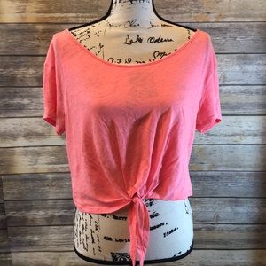 VS Pink tie front t-shirt with floral laced back